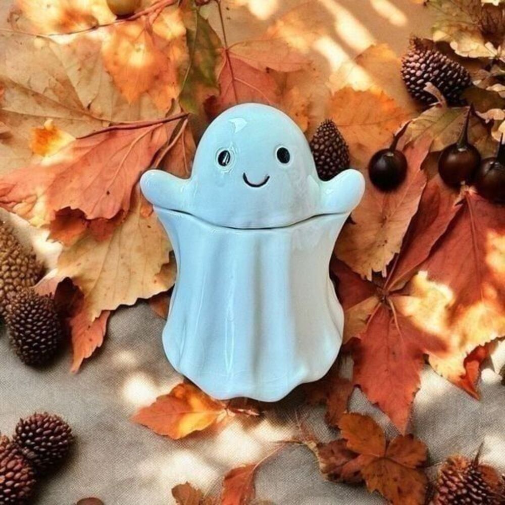 Happy Hauntings Halloween 2024 Ceramic Ghost Candy Jar NWT